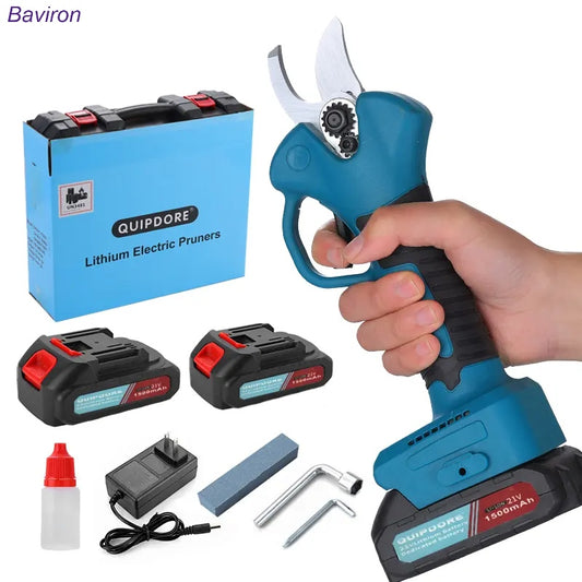 21V Cordless Electric Pruning Shears – 2 Batteries, Heavy Duty Garden Cutter